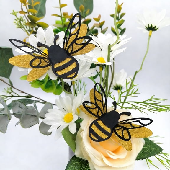 Todaioua 12 Pcs 3D Bee Decorations, Double Layer Glitter Honey Bee Stickers Wall Decor, Realistic Shining Big Bumble Bees Cutouts Decals for Home, Party, Classroom, Outdoor Themed Decor