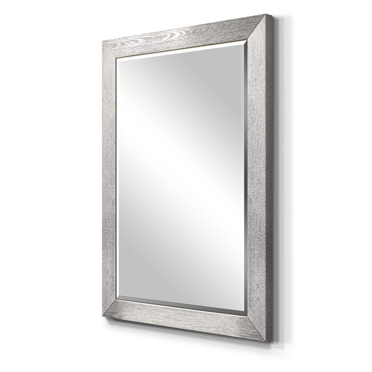 29 in. W x 41 in. H Framed Rectangle Beveled Edge Wood Mirror in Silver