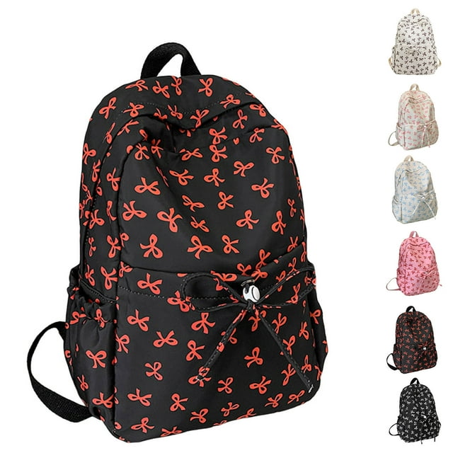 Bow Backpack for Teen Girls Cute Preppy Daypack College Bookbag Small Makeup Bag for School and Daily Use