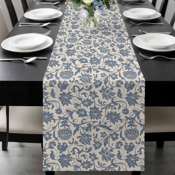 Light Blue Floral Table Runner 108 Inches Long, Rustic Vintage Flowers Botanical Spring Kitchen Coffee Dining Table Decoration for Home Party Birthday Wedding Home Decor 13x108 Inches