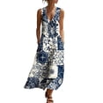 thumbnail image 2 of Smsaxvxz Women's Summer Dresses Fashion Floral Printed V Neck Sleeveless Casual Comfortable Beach Vacation Maxi Sundress A-4 XL, 2 of 8