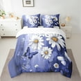 thumbnail image 2 of Homewish Cute Cartoon Daisy 7 Pieces Bedding Comforter Set,Rustic Flower Butterfly Full Bedding Set,White Blue Fitted Sheet Flat Sheet For Girls Kids,Microfiber Bedroom Decor Reversible, 2 of 8