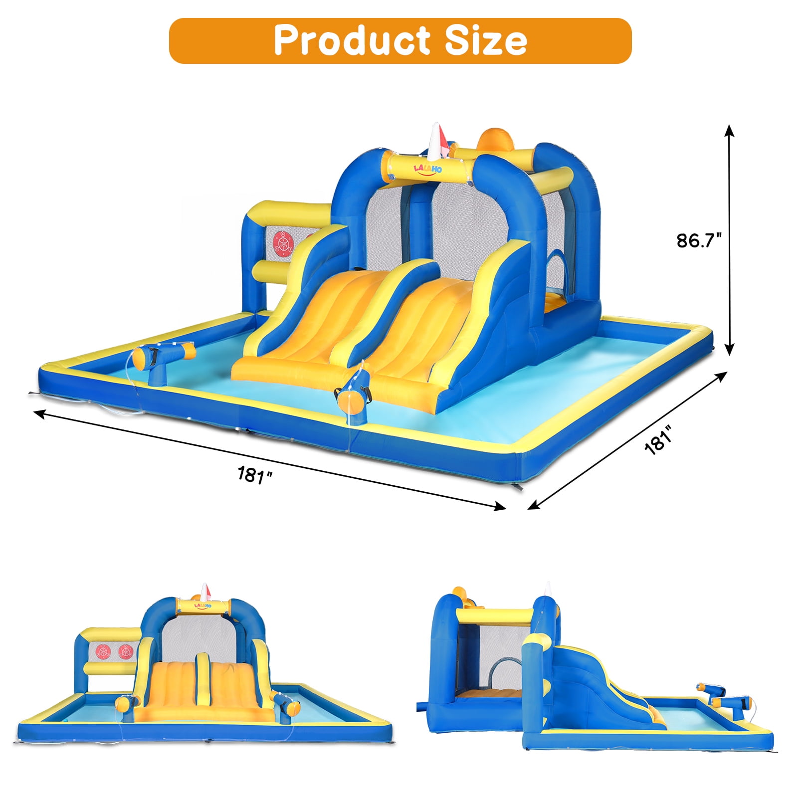 Ktaxon 7-in-1 Inflatable Water Slide Bounce House with Blower, Dual Slides Water Park, Bounce Area & Basketball Hoop for Kids Backyard