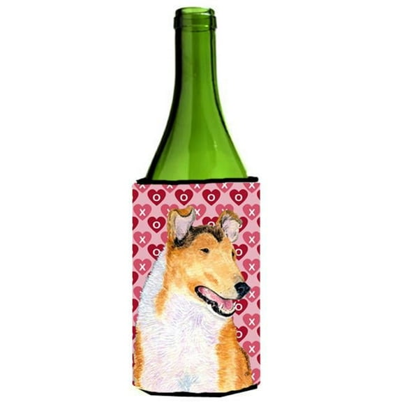 Collie Smooth Hearts Love Valentines Day Portrait Wine bottle sleeve Hugger - 24 oz.