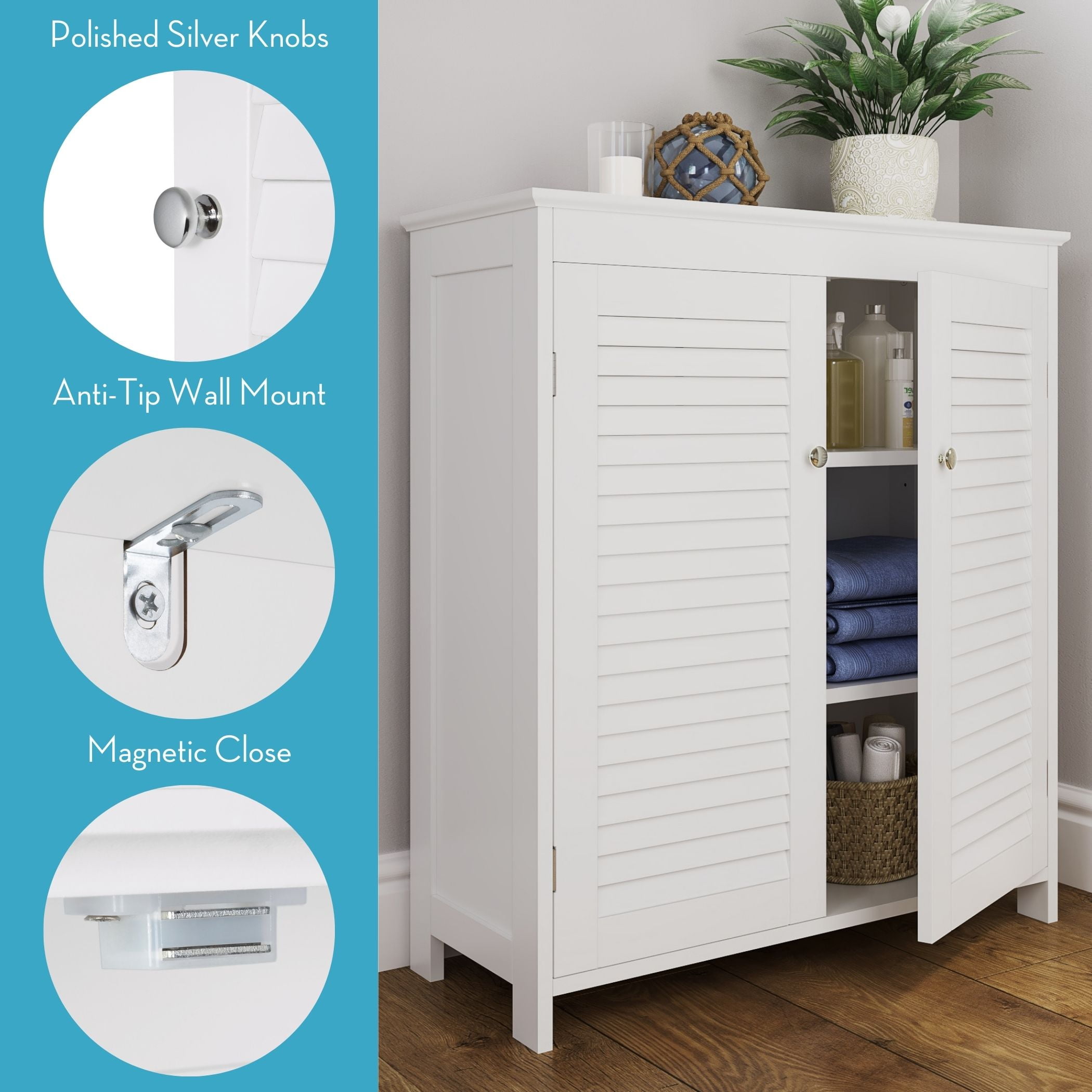 RiverRidge Ellsworth 2-Door Bathroom Linen Storage Cabinet and Laundry Shelf - White