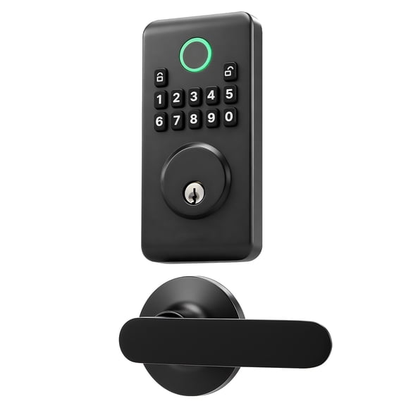 KFFKFF Keyless Entry Door Lock with Handle Set, Electronic Keypad Deadbolt with Lever Handles, Ergonomic Grip Design, Adjustable User Codes, Keyed Access, Auto Locking, Privacy Protection,Matte Black