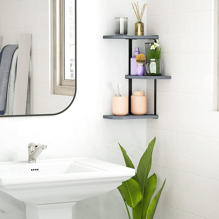 Kingrol 3 Pack Glass Bathroom Shower Shelves, Extra Thick Wall Mounted  Shelves, Clear Floating Corner Shelves for Kitchen, Bathroom, Living Room