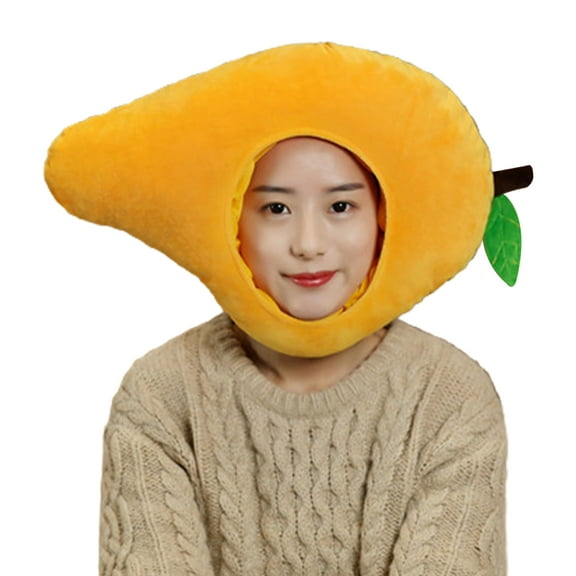 Ysmooiuy for Creative Mangoes Shape Plush Hat Funny Fruit Stuffed Headgear Warm Earflap Cosplay Party Props