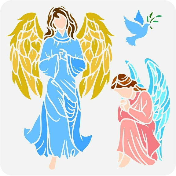 Angel Statue Painting Stencil - 11.8x11.8 inch Plastic Angel Wings Drawing Template for Wall Furniture DIY Home Decor