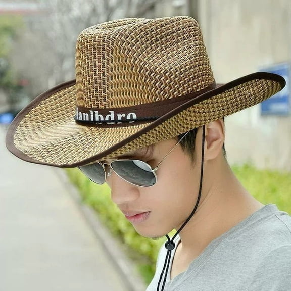 Summer Outdoor Straw Cowboy Hat for Men Western Beach Tourist Sunhat Holiday Party Cap