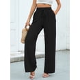 thumbnail image 3 of SHOWMALL Women's Wide Leg Pants Drawstring Waist Pants Black 2XL Casual Long Trousers with Slant Pockets, 3 of 11