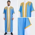 thumbnail image 2 of Open Front Thobe for Men Embroidery Bisht Sleeveless Arabic Dishdasha Mesh Stand Collar Arab Thobe for Wedding & Celebration Blue M, 2 of 8