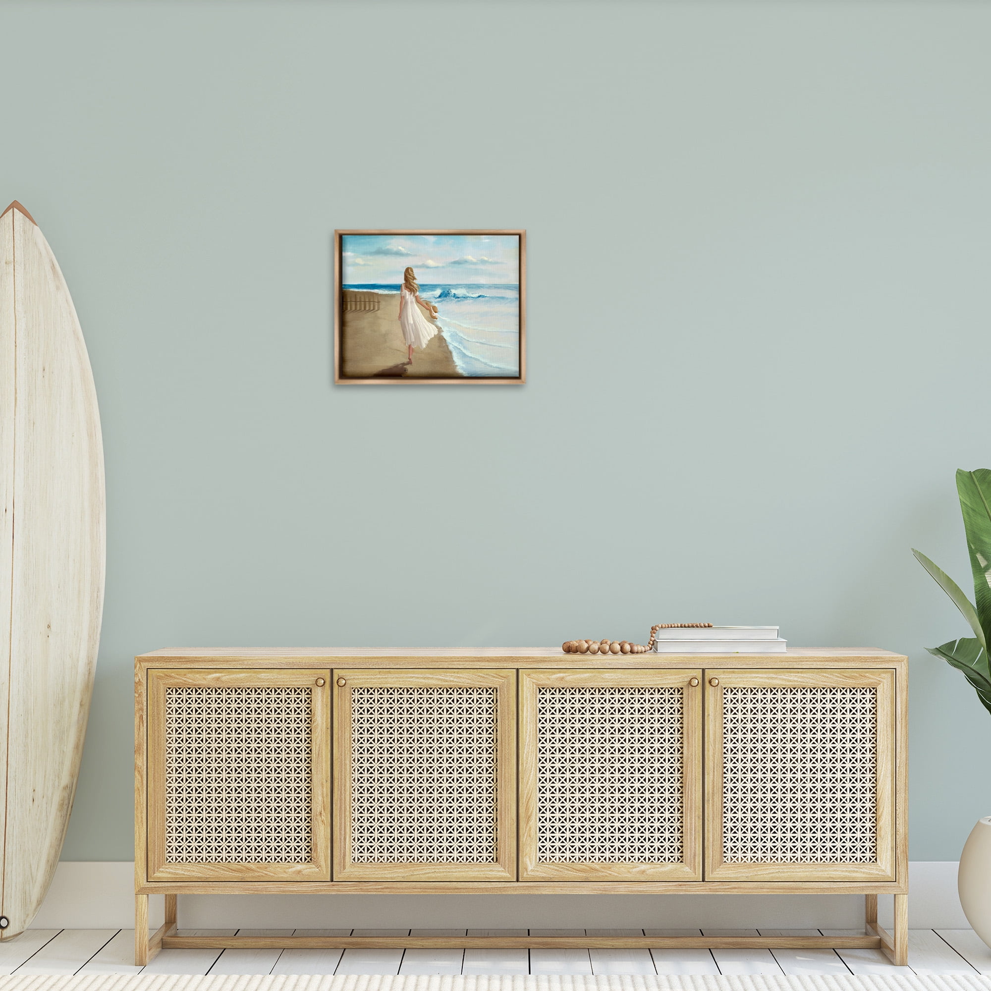 Stupell Industries Walk On The Beach Painting Nature Painting Brown Floater Framed Canvas Art Print Wall Art, 21 x 17