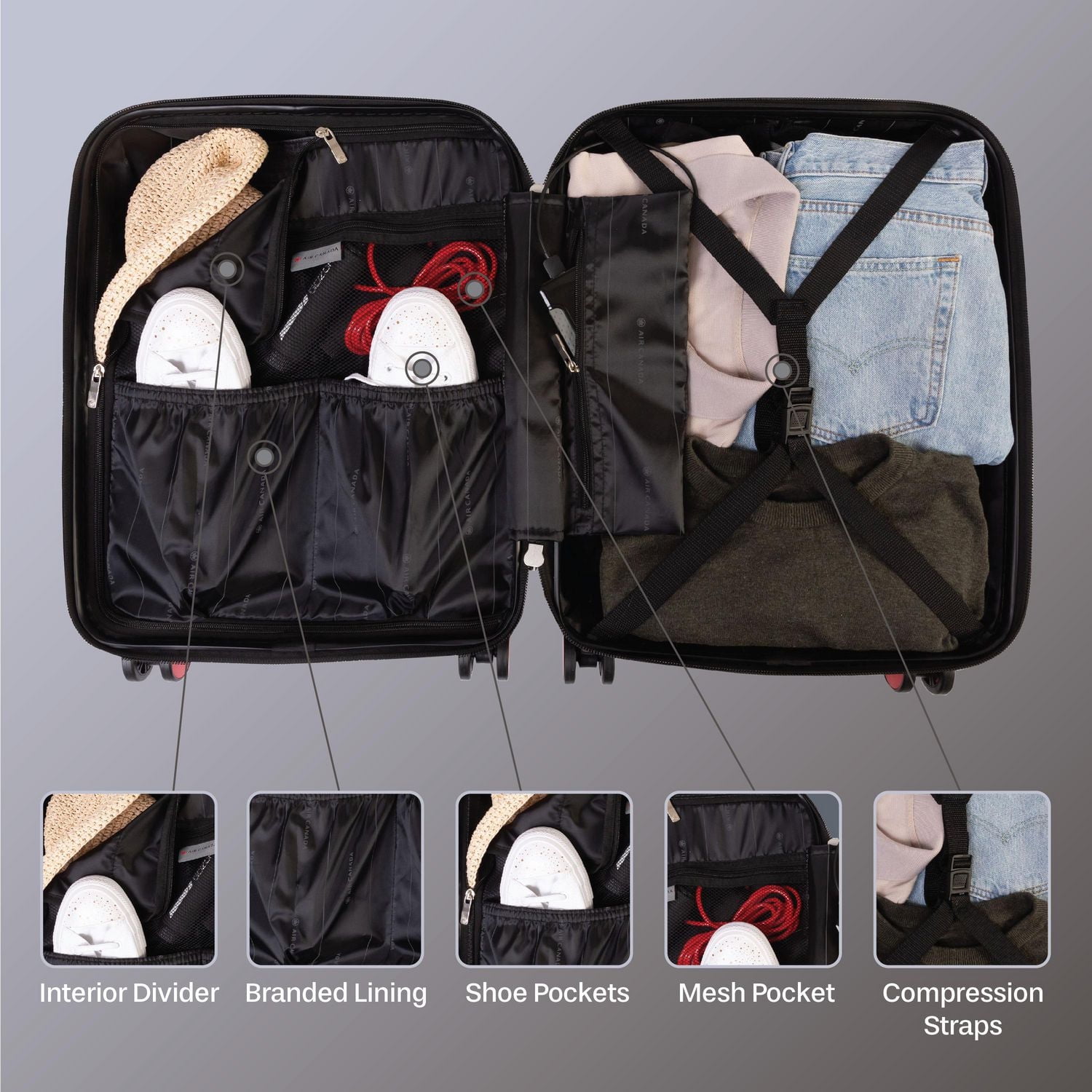 Air Canada Magnum Carry-On Hardside Luggage: 20 Inch Carry On Spinner Suitcase with USB Charger, Carry On Approved Rolling Luggage