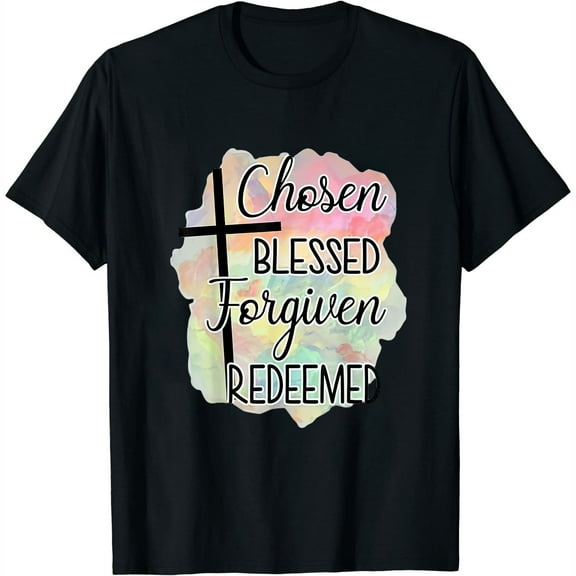 Chosen Redeemed Christian Quote Cross Religious Womens T-Shirt Black Small