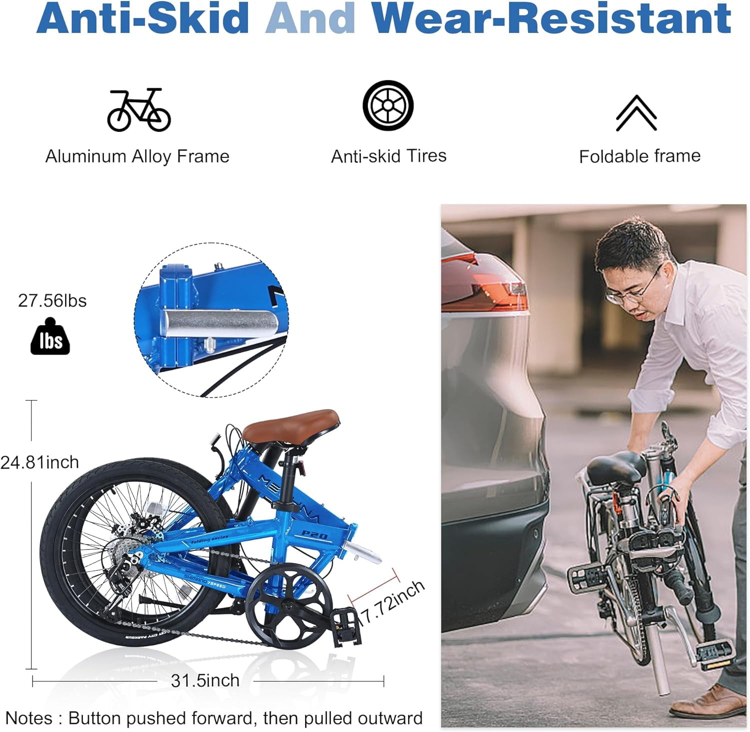 Ambifirner Foldable Bike for Adults,20 Inch Commuter Bike with Detachable Basket,7-Speed,Streamlined Design,Folding Bicycle for Commuting,Fitness and Vacation