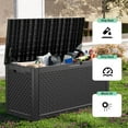 thumbnail image 2 of 100 Gallon Resin Waterproof Deck Box, Outdoor Storage Box for Patio Furniture, Cushions, Garden Tools and Pool Supplies, UV Resistant, Lockable Lid and Side Handles, Black, 2 of 7