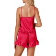 thumbnail image 4 of Women's 3pcs Satin Pajamas Set Cami Top and Shorts Sleepwear PJs Set with Robe,Red, 4 of 5