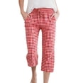 thumbnail image 2 of YTCAMLO Flowy Womens Plaid Capri Pants Casual Plus Size Wide Leg Cropped Trousers with Pockets Elastic Waist Beach Palazzo Pants, Red XXL, 2 of 5