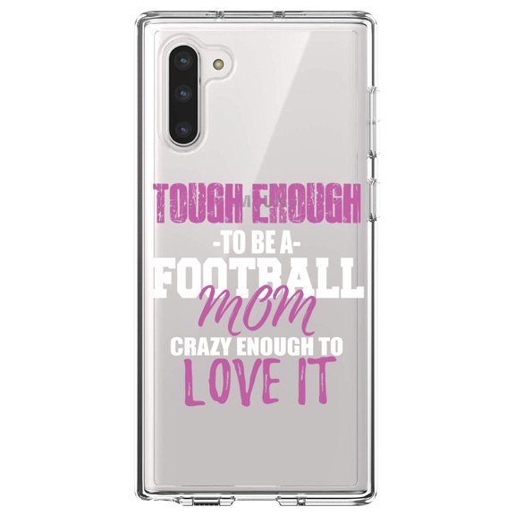 DistinctInk Clear Shockproof Hybrid Case for Samsung Galaxy Note 10 (6.3" Screen) - TPU Bumper Acrylic Back Tempered Glass Screen Protector - Tough Enough to be a Football Mom Love It