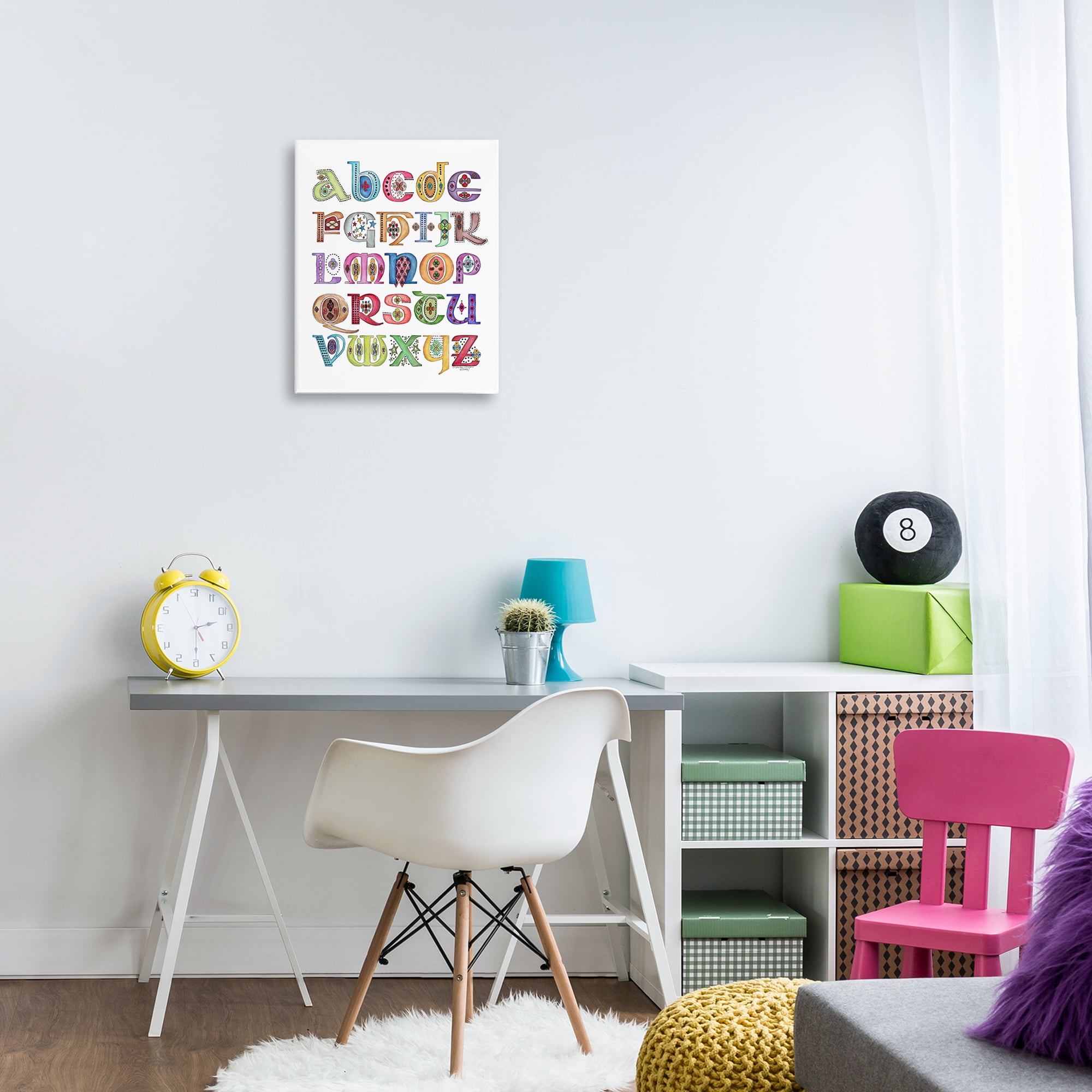 Stupell Industries Boho Whimsical Alphabet Novelty Painting Gallery Wrapped Canvas Art Print Wall Art, 16 x 20
