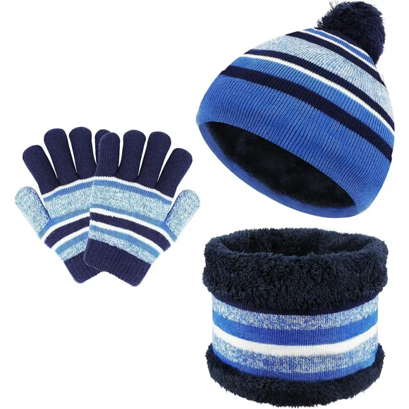 QKURT Ensemble 3 en 1 Bonnet Chaud Foulard Gants pour Enfants, Ensemble d'Hiver Épais en Molleton Thermique Tricoté Bonnet Foulard Gants, pour Enfants Garçons Filles, Âgés de 3-6 Ans, Ensembles d'Accessoires d'Hiver
