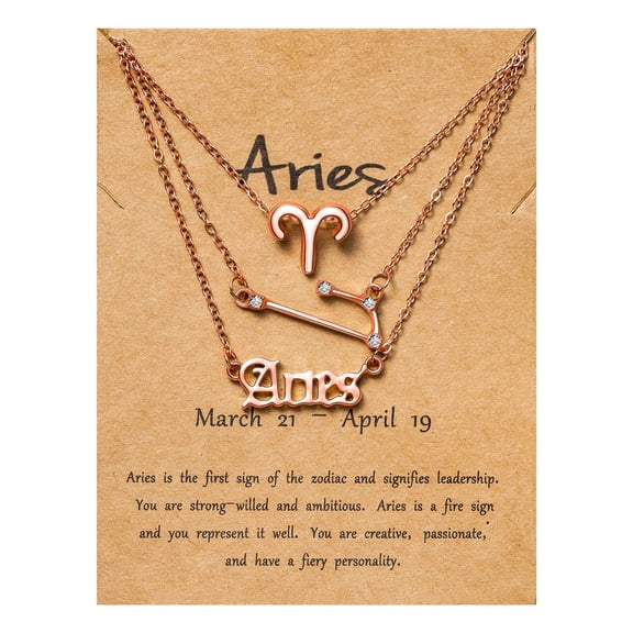 GROBRO7 3Pcs Aries Constellation Pendant, Vintage Alloy ZodiacNecklace (Rose Gold)