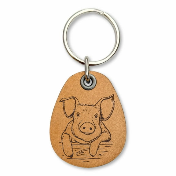 ForLeatherMore - Pig - Genuine Leather Keychain - On the Farm Collection