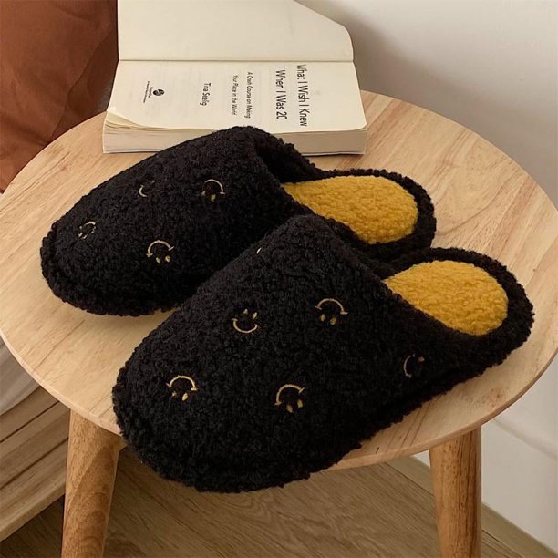 Pantuflas de algodón de moda para mujer, pantuflas de punta abierta con una sola palabra, para invierno, para el hogar, antideslizantes, cálidas y bonitas, para interiores y exteriores, de piel