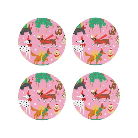 

Tideii Different Dogs Christmas for Leather Coasters 4 Pieces Anti-fouling and Anti-scalding Decorative Coasters Suitable for Restaurants Kitchens Coffee Shops-Round Shape