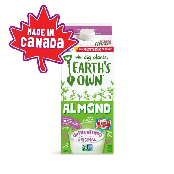 Boisson à l'amande Earth's Own, Originale Non Sucrée 1,89L_FR Lait d'amande Earth's Own, Originale Non Sucrée, sans produits laitiers, à base de plantes 1,89_FR