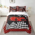 thumbnail image 2 of Manfei Red Race Car Bedding Twin Size, Checkered Flag Bedding Sets Twin Size, Square Geometric Reversible Comforter Sets with Sheets, Microfiber Room Decor, 7 Pieces, 2 of 6