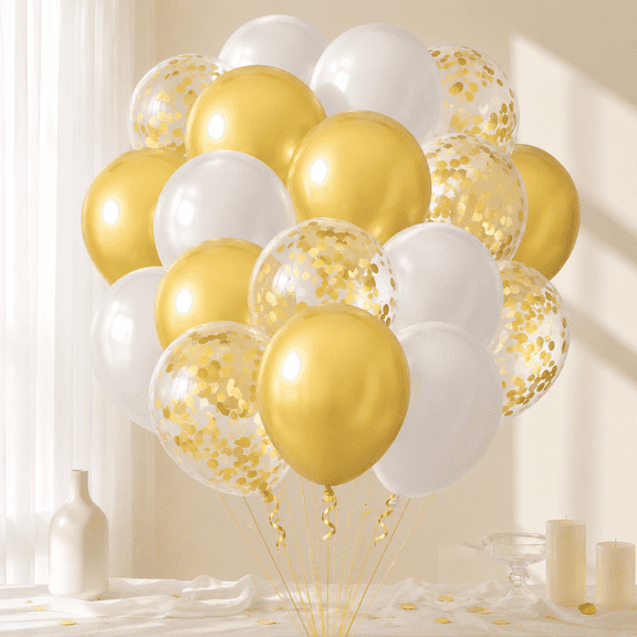 50th Anniversary Balloons White Gold Party Decorations Latex Confetti Balloons for Indoor Outdoor Party Supplies