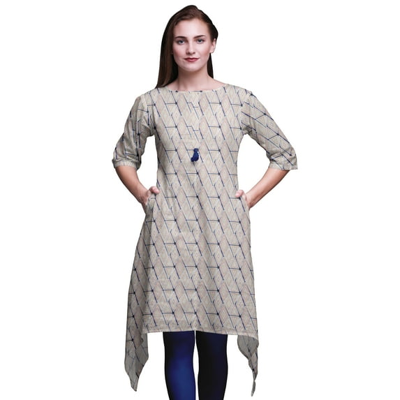 Bimba Blue Geometric Shibori Printed Asymmetrical Kurti Tops For Women Indian Summer Dress Tunic XXX-Large