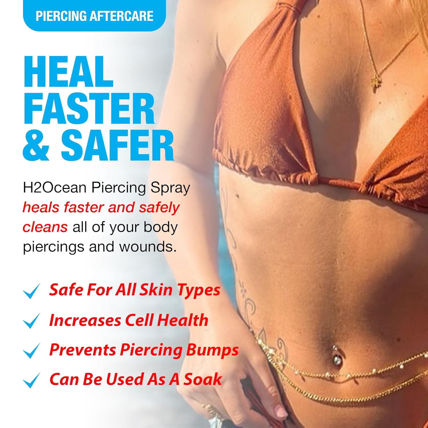 H2Ocean Piercing Aftercare Spray Sea Salt Saline Spray for Piercings 1.5oz