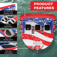 thumbnail image 5 of Airhead Super Mable 3-Person Towable Tube for Boating – Inflatable Boat Tube with Dual Tow Points, Cushioned Walls, 16 Handles, Foam Seat Pads & Full Nylon Cover – USA Stars & Stripes Pattern​, 5 of 5