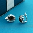 thumbnail image 3 of Gem Stone King 925 Sterling Silver Black Onyx Greek Key Earrings for Women (5.00 Cttw, Gemstone December Birthstone, Oval 10X8MM), 3 of 4