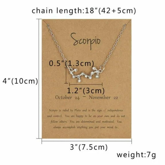 EOEMY 12 Constellation Pendant Necklace Zodiac Women'S Clavicle Chain Charm Jewellery-Scorpio-Silver Crystal