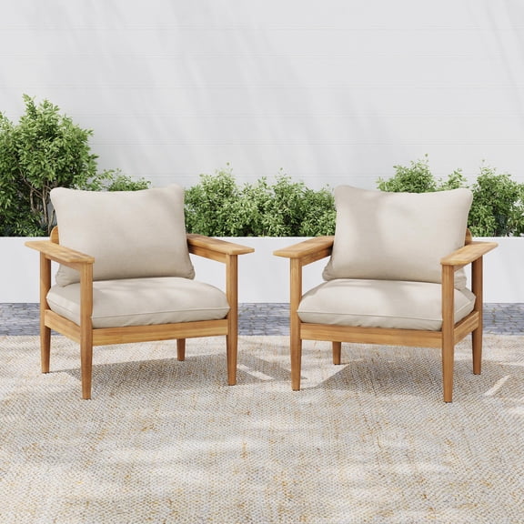 Outdoor Lounge Chairs Set of 2, Acacia Wood Patio Seating | Light Teak | Acacia Wood