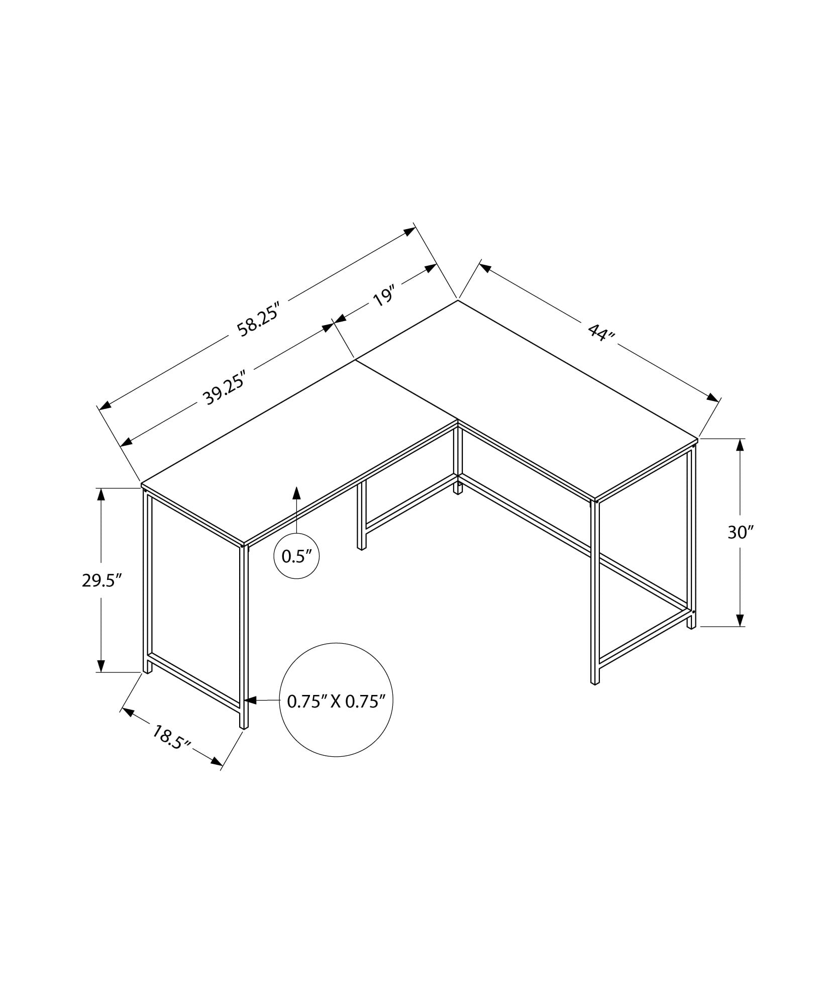 58 Inch Espresso Brown L Shaped Computer Desk with Black Metal Frame