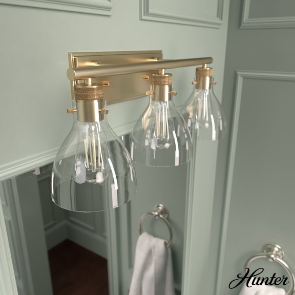 Hunter - Van Nuys 3-light Alturas Gold, Medium Size Vanity Light, Dimmable, Transitional Style, for Bedrooms, Dining, Living Rooms - 48035