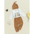 thumbnail image 3 of Musuos Mewborn Baby Boys Pants Set, 0-18M Long Sleeve Crew Neck Letters Print Romper with Pants and Hat Fall Outfit, 3 of 9