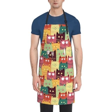 Easygdp Cute Cartoon Cat Waterproof Apron with Pockets Adjustable Cooking Aprons Kitchen Bib Cute Apron for Kitchen, Cooking & Baking