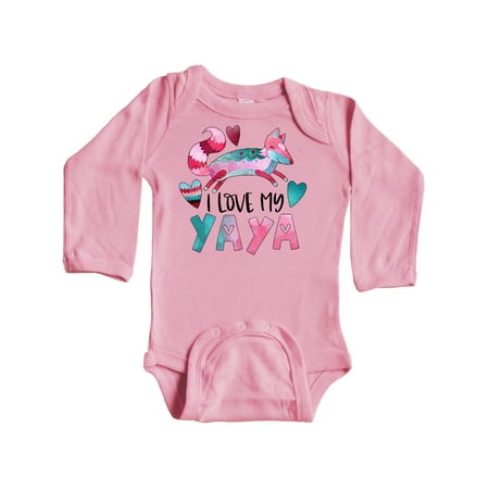 

Inktastic I Love My Yaya Pink and Blue Fox with Hearts Gift Baby Boy or Baby Girl Long Sleeve Bodysuit