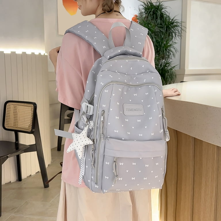 aesthetic hiking backpack - Brown- Black-Green-Blue-White Made with waxed cotton canvas and crazy horse leather Yucurem Aesthetic Bowknot Print Backpack