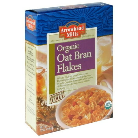 Oat Bran Fiber - Arrowhead Mills Organic Breakfast Cereal, Oat Bran Flakes, 9.6 Oz