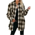 thumbnail image 2 of Women's Plaid Shacket Jacket Casual Button Lapel Flannel Tartan Trench Coat With Pockets, 2 of 7