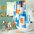thumbnail image 6 of TOWN & COUNTRY PLAY Lucy Mid Century Squares Cotton-Rich Breathable Fabric Shower Curtain with Anti-Rust Grommets, White/Orange/Blue, 70"x72", 6 of 9
