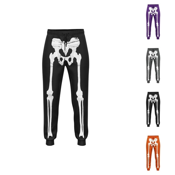 Boys Halloween Pants Elastic Waist Casual Funny Skeleton Print Jogger Sweatpants Trousers 3-13 Years