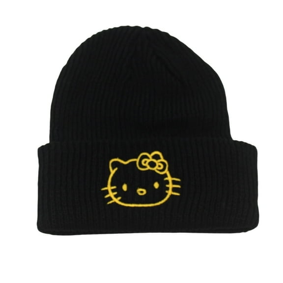 Kitty White Anime Catoon Knitting Hat - Fleece-Lined Acrylic Beanie, Cute Kawaii Embroidery Trapper Cap for Women Men Unisex